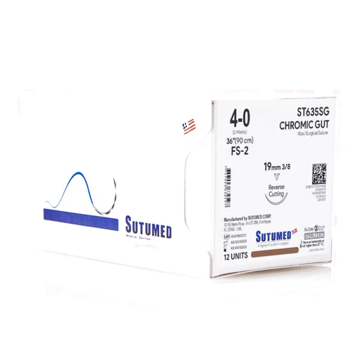 S Sutumed Corp Sutumed CHROMIC Gut Absorbable Surgical Suture USP Size 4-0, 3/8 19mm Reverse Cutting Needle, 28 Inches (70 cm), 12 Count