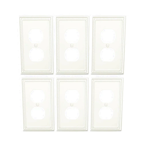Treewell 6-Pack Duplex Outlet Cover Plate, Light Almond Metal Wall Plates for Electrical Outlets, 1 Gang Receptacle Light Switch Cover, Pearls Decorative Switch Plates and Outlet Covers