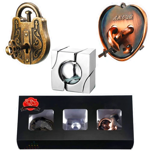 Sumind Brain Teaser Metal Puzzle 3D Unlock Interlocking Puzzle Games for Adults Teens Educational Toy, 3 Pieces