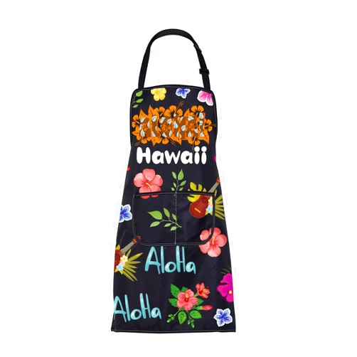 FUSTMW Hawaii Aprons Hawaiian Style Apron Aloha Flowers Kitchen Chef Cooking Baking BBQ Aprons With Pocket Hawaii Lover Gifts