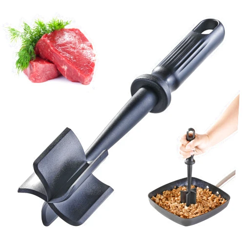 JJOO Meat Chopper for Ground Beef, JJOO Heat Resistant Hamburger Meat Chopper, Nylon 5 Curved Blades Ground Beef Smasher, Non-Stick Meat Masher, Mix and Chop Kitchen Tool (Black)