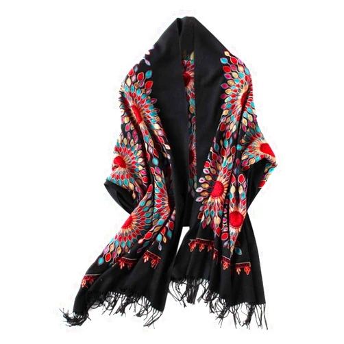 Urban CoCo Women's Embroidered Oversize Tassel Shawl Scarf Wraps for Women