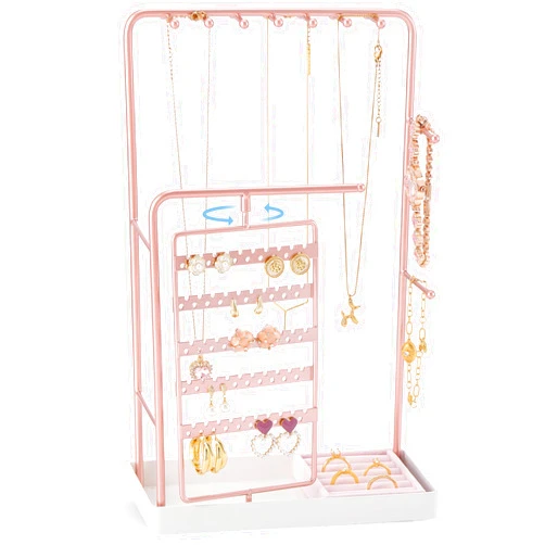 ProCase Jewelry Stand Holder Organizer, Jewelry Display Storage with Ring Tray, Rotating Earring Bracelet Necklace Holder, Valentine's Gifts Room Dorm Decor for Teen Girls -Rosegold (No-Assembly)