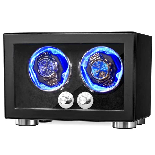 ANWBROAD Watch Winder for Automatic Watches Double Watch Rotator with LED and 4 Rotating Modes Watch Turner Super Quiet Mabuchi Motor Watches Winder Box with Adapter Gift for Man UJWW004B