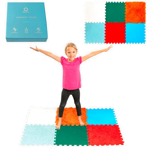 ODOXIA Sensory Tiles for Kids | Orthopedic Sensory Play Mats | Multi-Sensory Exploration | Textured Floor Mats | Sensory Toys for Tactile Play | Orthopedic Mat | Sensory Floor Tiles fabric (Set 3, 6-Pack)