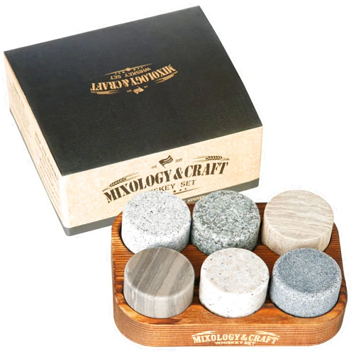 Mixology & Craft Whiskey Stones Set - 6 Circular Granite Bourbon Chilling Rocks - Great Whiskey Gifts for Men, Fathers, Groomsmen Gifts