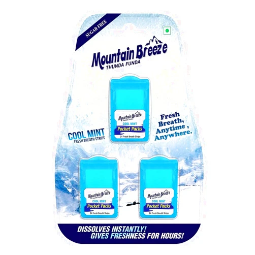 Mountain Breeze Oral Hygiene Mouth Freshener Sugar Free Cool Mint Flavoured Breath Strips (24 Strips Each Cassatte)-Pack of 1(3 Cassette) New