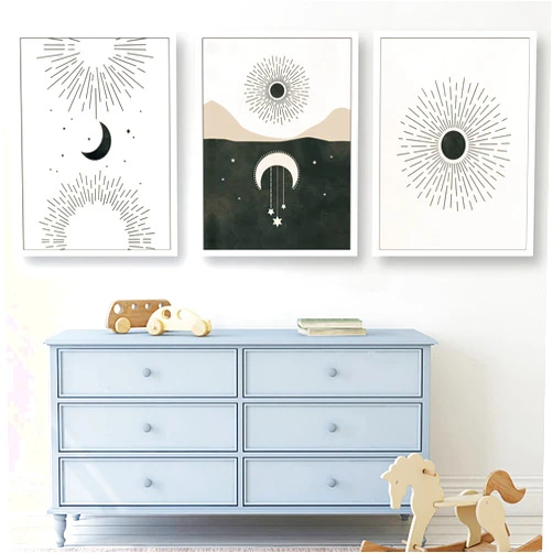 PUYIQARE Abstract Line Wall Art Print Moons Celestial Line Art Boho Sun Moon Stars Canvas Wall Art Abstract Line Art Poster Minimalist Wall Art Prints Poster Wall Picture for Living Room Decor No Frame