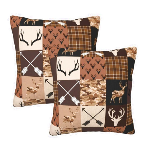 SENRUEGT Retro Brown Throw Pillow Covers,Rustic Lodge Bear Moose Decorative Throw Pillowcase for Home Sofa 18