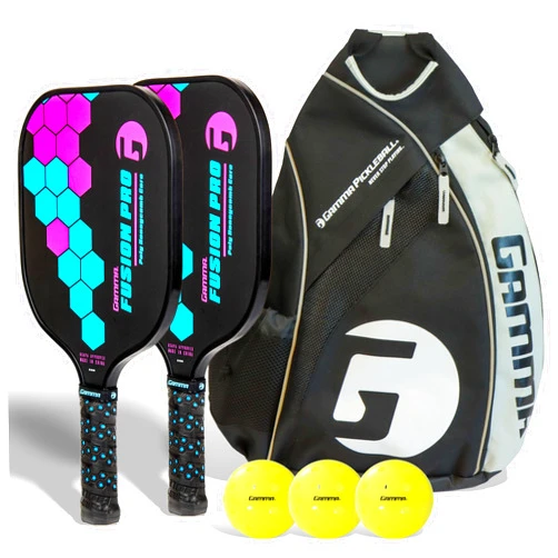 GAMMA Sports Fusion Pro Pickleball Paddles Set of 2 with 3 Outdoor Pickleballs and Sling Bag - USA Pickleball Approved, Graphite Hitting Surface, Honeycomb Core - Ideal for Beginners