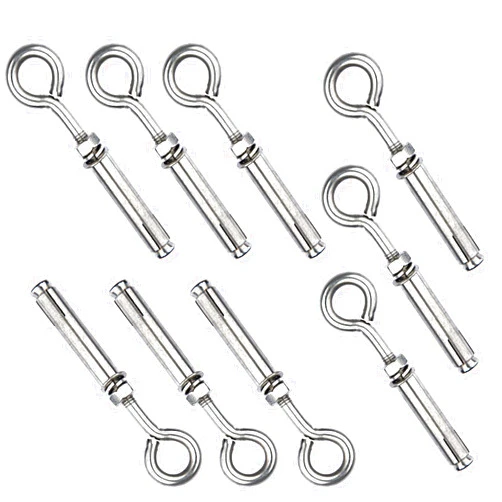 Tsmhisd Shoulder Eye Bolts M10 Heavy Duty Shoulder Lag Eyebolts, Stainless Steel Expansion Screws Wall Concrete Anchors Fastener with Nut for Wall Ceiling Concrete Masonry, 10PCS