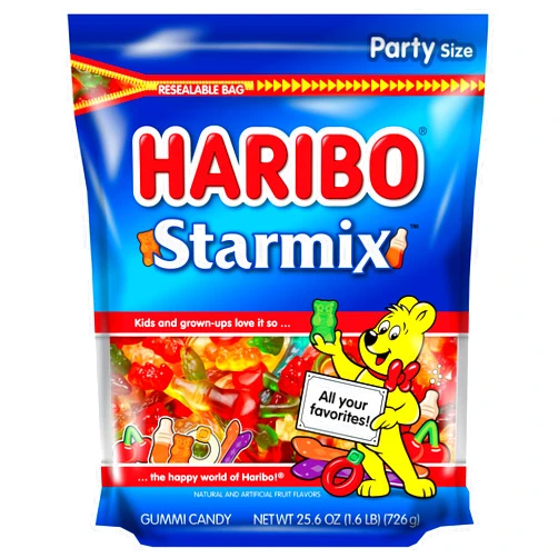 HARIBO Gummi Candy, Starmix Gummy Candy, 25.6 Ounce Resealable Party Size Stand Up Bag, Delicious Soft & Chewy Sweet Snacks, Assorted Fruity Flavors