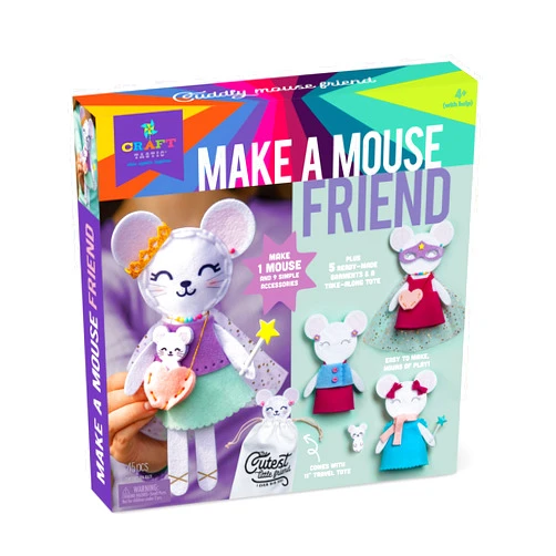 Craft-tastic – Make a Mouse Friend – Craft Kit Makes 1 Easy-to-Sew Stuffie with Clothes & Accessories – Bonus Travel Tote Included – Creative Arts & Crafts Project – Fun & Unique Gift for Kids Make a Mouse Friend Craft Kit Craft Kit
