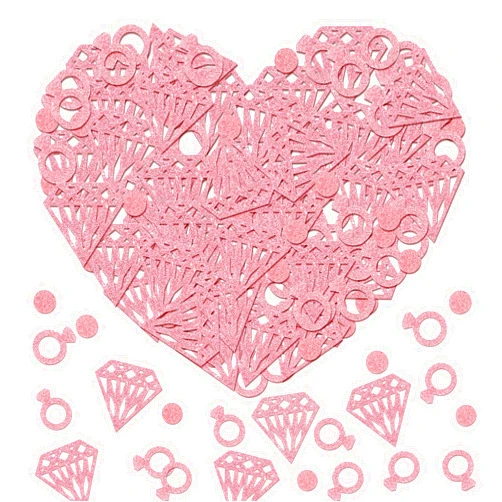 Liobelon 600 Pieces Wedding Confetti Bridal Shower Decorations Table Confetti Glitter Paper Diamond Ring Confetti Engagement Party Decorations,Rose gold