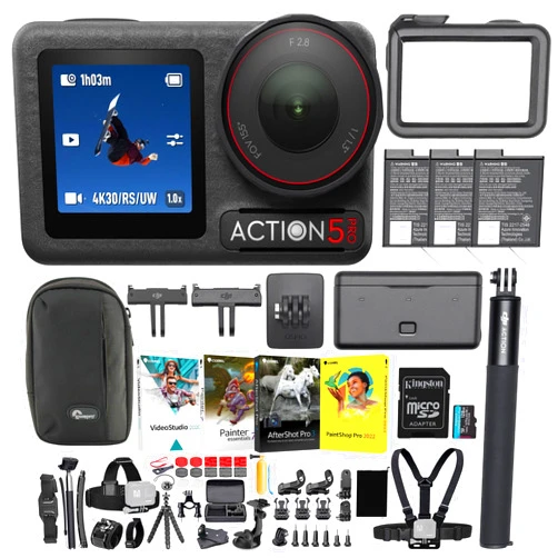 DJI Osmo Action 5 Pro Adventure Combo Bundle with 128GB MicroSDXC Card, Camera Case, 4 Photo Software Bundle and 50-in-1 Action Cam Accessory Set (5 Items)