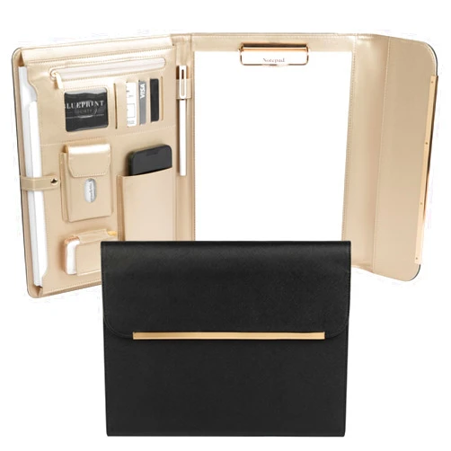 BLU MONACO Portfolio Binder - Black Vegan Leather Padfolio for Women - Leather Portfolio Folder with Gold Trim - Portfolio Organizer Notebook - Professional Binder Folio - Business Portfolio Case by Blu Monaco