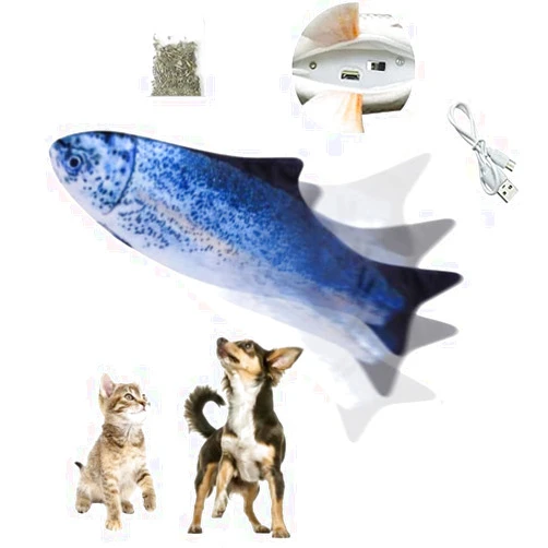 SIQITECHNO Electric Floppy Fish Dog Cat Toy USB Charged Moving Cat Kicker Fish Toy Moving Tail With Catnip Realistic Flopping Fish Pet Toy Plush Interactive Wiggle Fish Toy for Cats Small Dogs, Machine-Washable