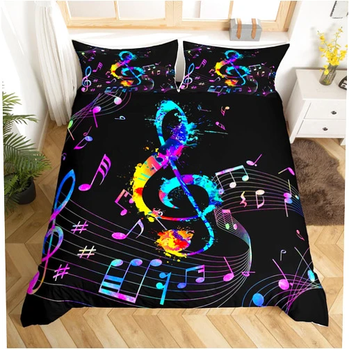 Castle Fairy Music Stave Bedding Set Twin Size for Kids Boys Bedroom,Watercolor Tie-dye Bed Duvet Cover Set,Musical Notes Comforter Cover Colorful Decor 2 Pieces 1 Duvet Cover with 1 Pillowcase No Comforter