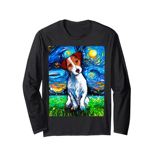 Sagittarius Gallery Jack Russell Terrier Starry Night Dog Animal Art by Aja Long Sleeve T-Shirt