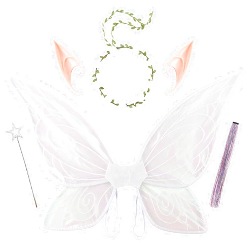 PESAAT Fairy Wings for Adult Sparkling Sheer Girls Butterfly Wings with Fairy Hair Tinsel,Elf Ears,Flower Garland,Wand