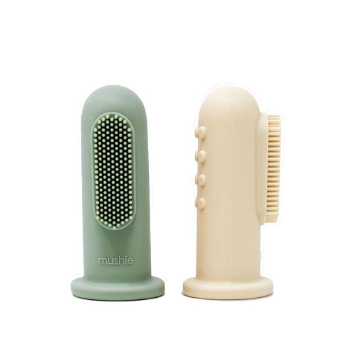 mushie Baby Finger Toothbrush (Cambridge Blue/Shifting Sand) 2-Pack
