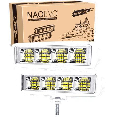 NAOEVO Led Boat Lights Waterproof, 6Inch 34W 4200LM Marine Led Light Bar, 150° Flood Beam Marine Lights for Boats Pontoon Deck Dock Truck ATV Jeep Tractor, 1 Year Warranty, 2 Pcs (White)