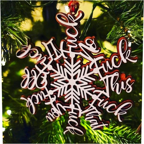 QHUDLV Funny Christmas Ornament,Funny Fuck Annual Summary Snowflake Christmas Tree Ornament,Wooden Hanging Snowflake Christmas Pendant for Festive Party Home Office Decor