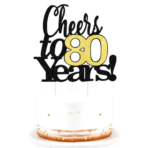 LVEUD Black Font Golden Numbers Cheers to 80 Years Happy Birthday Cake Topper -Wedding,Anniversary,Birthday Party Decorations (80th)