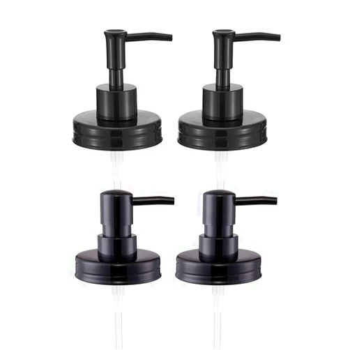 Onsogi Regular Mouth Plastic Mason Jar Soap Dispenser Pumps and Lids- Rust-Proof Mason Jar Accessories Rustic Farmhouse Kitchen Counter Top Bathroom Decor and Organization - 4 Pack