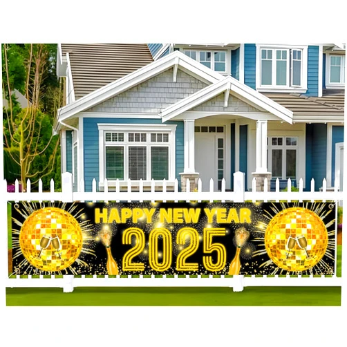 YzYbuaego 2025 Happy New Year Banner - Eve Party Yard Sign Decorations, Countdown Banner for Party Supplies, Themed Backdrop Photo Booth