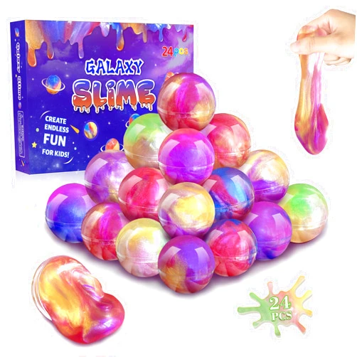 NPNE Galaxy Slime Party Favors for Kids 24 Pack Slime Balls DIY Stress Relief Putty Toy Stretchy & Non-Sticky Christmas Easter Birthday Party Supplies Goodie Bag Stuffer Classroom Reward for Girl Boy