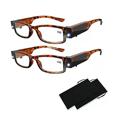 DuanMei Bright LED Readers with Lights Reading Glasses Lighted Magnifier Nighttime Reader Compact Full Frame Eyewear Clear Vision Unisex Clear Vision Lighted Eye Glasses,+2.0 200 Brown