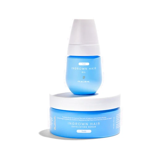 Bushbalm Ingrown Hair and Razor Bumps 2 Step Routine - Moisturize and Soothe - Nude Ingrown Hair Oil (30 ml), Nude Exfoliating Scrub (236 ml) - Nude