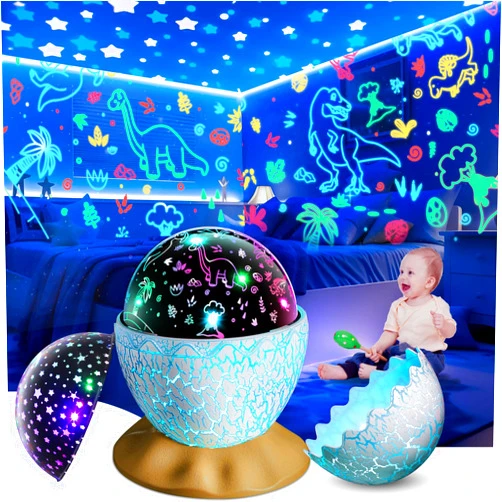 STRAWBETTER Dinosaur Egg Night Light Toys 2-in-1 Dino & Star Projector for Kids 3-5 6 7 8 9 10 Year Old Boy Girl Nights Lights Lamp Boys Birthday Basket Stuffers Gifts for Kid Age 3-12