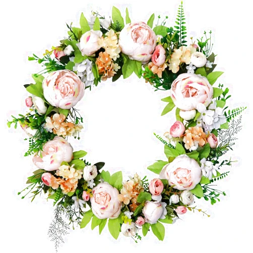 Ansuma Artificial Peony Wreath for Front Door - 20 Inch Large Champagne Flower Natural Vine Wreath with Green Leaves Spring Summer Wreath for Farmhouse Welcome Door Wall Home Decor