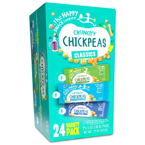 The Happy Snack Company Happy Snack Company Crunchy Chickpeas Classics Variety Pack (Pack of 24 1oz) Classic Sea Salt x 8 Lime & Cracked Pepper x8 Sea Salt & Balsamic x8.