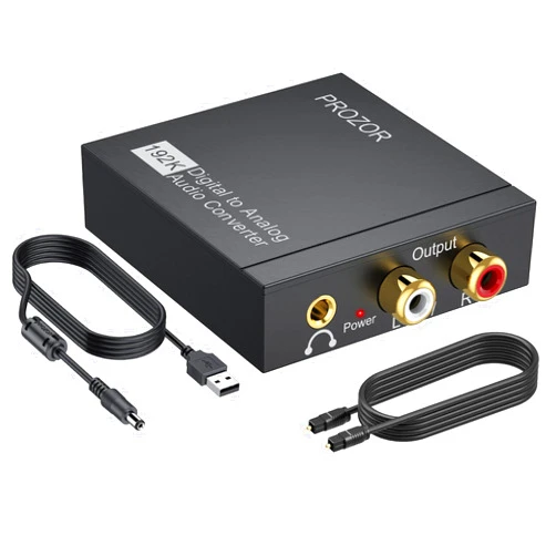 PROZOR 192KHz Digital to Analog Audio Converter, DAC Optical to Analog L/R RCA 3.5mm Converter, Digital SPDIF Toslink Optical to 3.5mm Jack Adapter for PS3 HD DVD PS4 Amp Apple TV Home Cinema