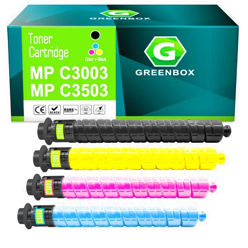 GREENBOX MP C3503 MP C3003 Compatible Toner Cartridge Set 4-Color Bundle for Ricoh Aficio Lanier Savin MP C3003 MP C3503 MP C3004 MP C3504 Printer for 841813 841814 841815 841816 Toner Cartridge