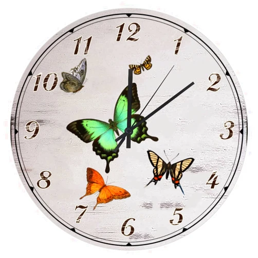 LetusZhogo 10 Inch Home Decor Wall Clock Colorful Butterfly Silent Wall Clock Quartz Movement Battery Operated Vintage Decorative Clock Butterfly Animal Pattern Indoor Round Wall Clock
