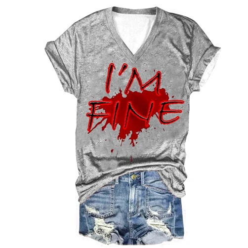 Generic Bloody Shirt Womens Funny Halloween Blood Horror Clothes Cotton V Neck Short Sleeve Blood Splatter Tops Novelty Tees