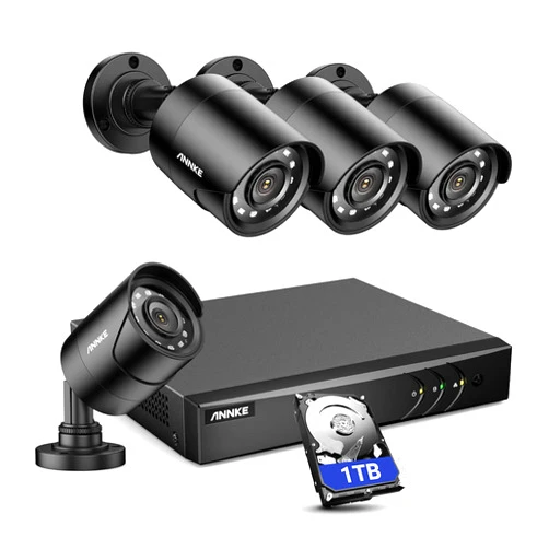 ANNKE 8CH H.265+ 3K Lite Surveillance Security Camera System with AI Human/Vehicle Detection, 4 x 1920TVL 2MP Wired CCTV IP66 Cameras for Indoor Outdoor Use, Remote Access, 1TB Hard Drive Included