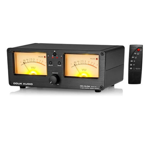 Douk Audio VU3 Dual Analog VU Meter, 2-Way Amplifier Switch, Speaker Selector, Amp Audio Switcher Box with DB Panel Display