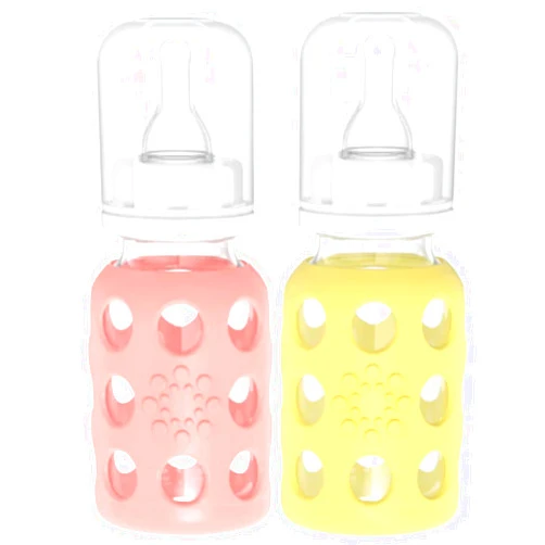 Lifefactory Glass Baby Bottles with Silicone Protection - 2-Pack, 4 Ounce Bottles, Cantaloupe & Banana
