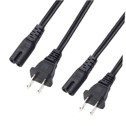 VSEER 2-Pack 2-Slot Non-Polarized UL Listed SPT2 18AWG Universal Replacement Power Cord (NEMA 1-15P to IEC C7),Black (1FT)