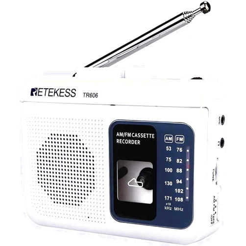 Retekess TR606 Tape Recorder Cassette Player, AM FM Cassette Players Walkman, Supports Voice/AUX Line in Record, Powered by DC or AA Battery (White)
