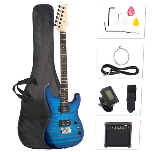 Ktaxon Electric Guitar Kit, 39 Inch H-H Pickups Beginner Electric Guitar Set with 20W Amplifier, Bag, Strap, Cable, Accessories for Adults & Teens (Tiger Blue)