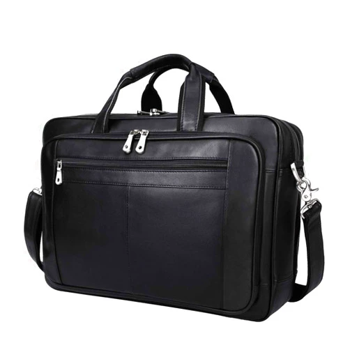 Augus Mens Leather Briefcase Messenger Bag Waterproof Travel Business Duffle Bags for Men 17 Inch Laptop Bag Black YKK Zipper