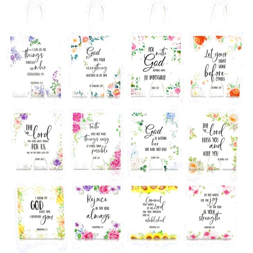 Huhumy 12 Pcs Christian Gift Bible Tote Bags for Women Religious Gift Bags Bulk Floral Christian Canvas Tote Bag Religious Reusable Tote Bags Bible Verse Book Bag for Christmas Gift Bible Gift