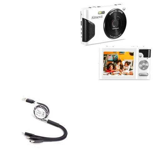 BoxWave Cable Compatible with Altruewit DC800 (2.7 in) - AllCharge miniSync, Retractable, Portable USB Cable - Jet Black