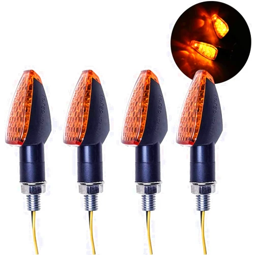 NEOBEAUTY 4 Pcs Motorcycle Turn Signal Lights Indicators 14 LED 12V Motorbike LED Indicator Blinker Stalk Arrow Light Motorcycle (Amber lens)